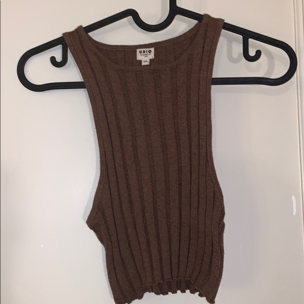 Brown knit crop top high neck